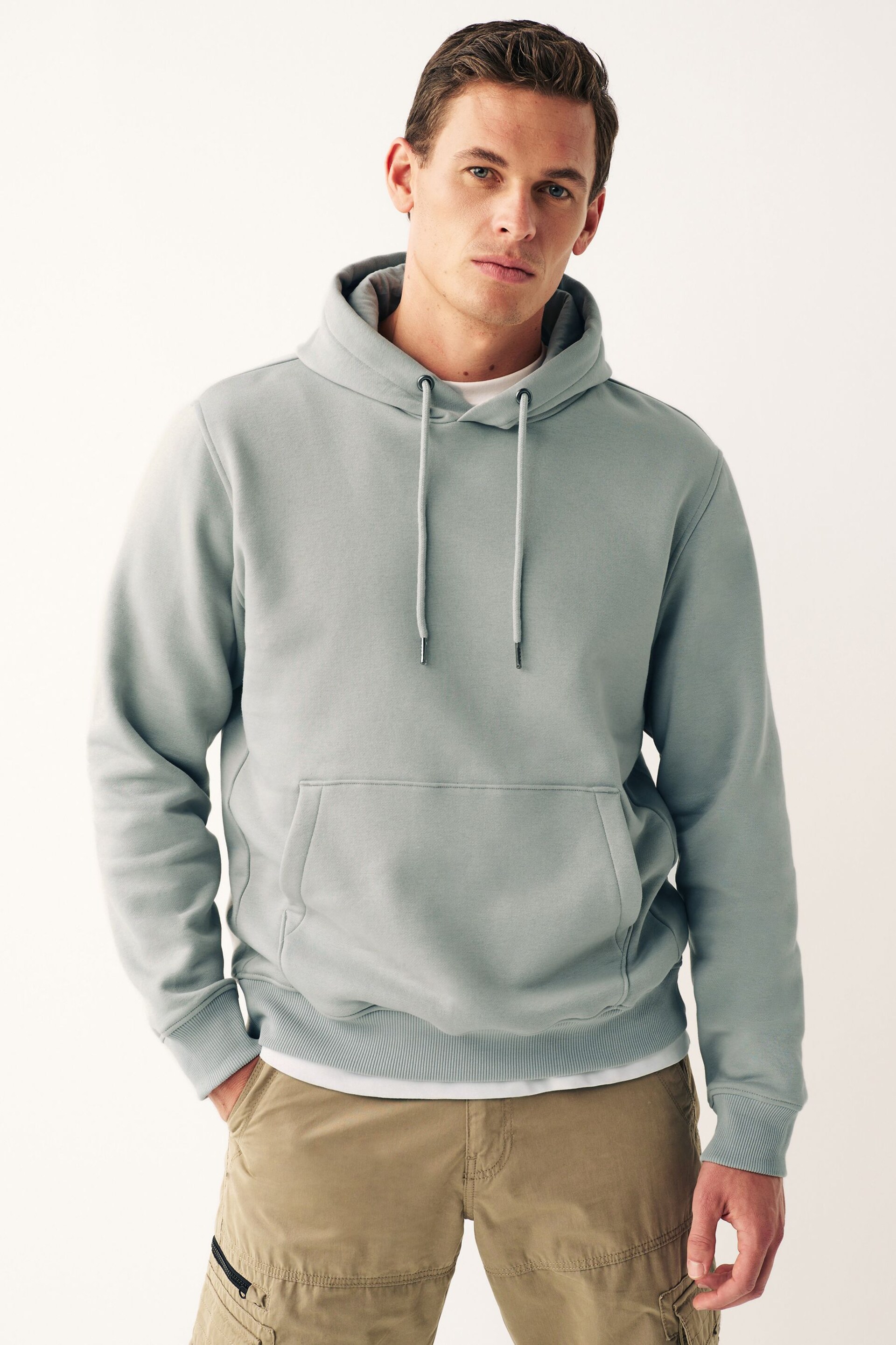 Grey Regular Fit Jersey Cotton Rich Overhead Hoodie - Image 1 of 8