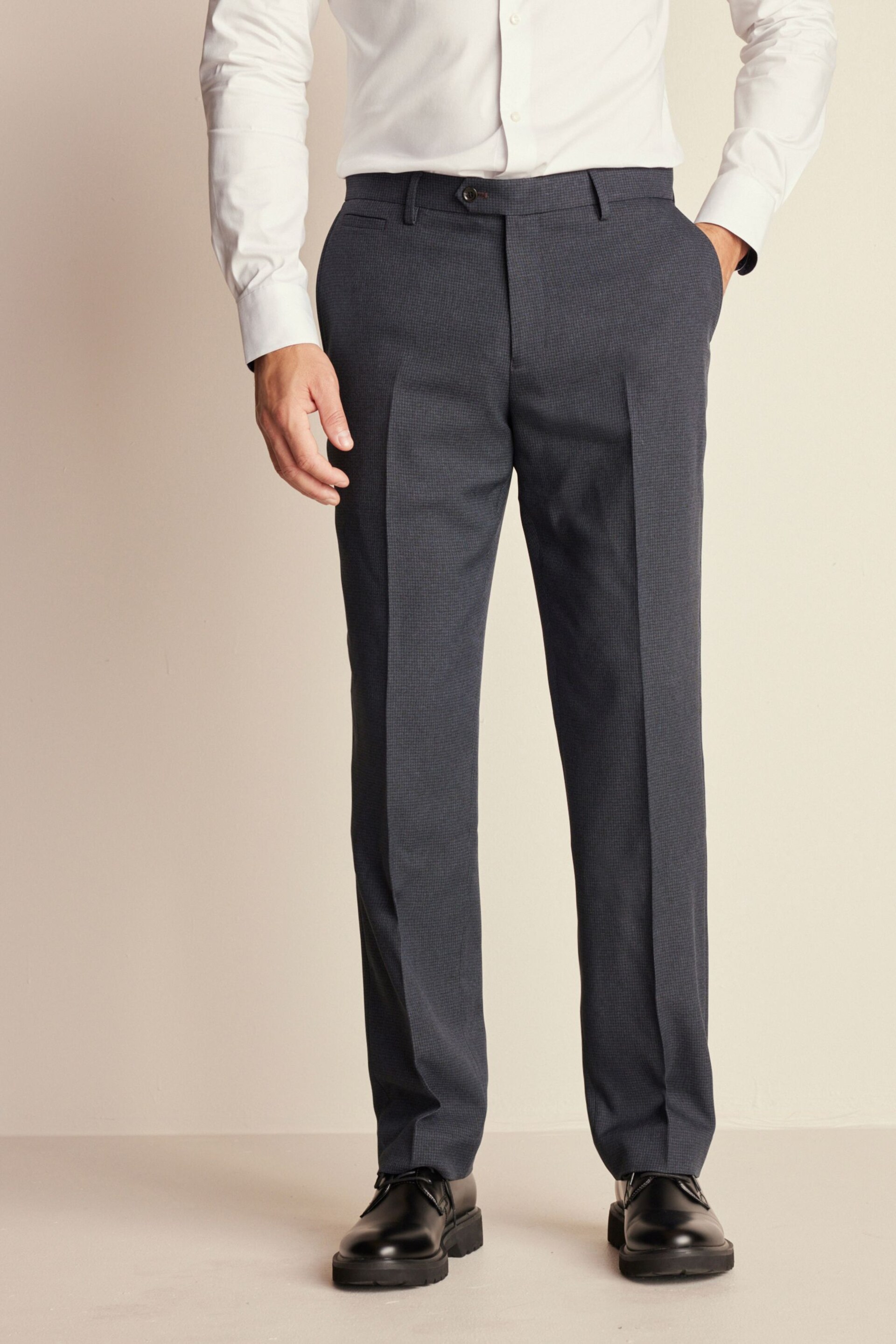 Navy Trimmed Textured Suit Trousers - Image 1 of 9