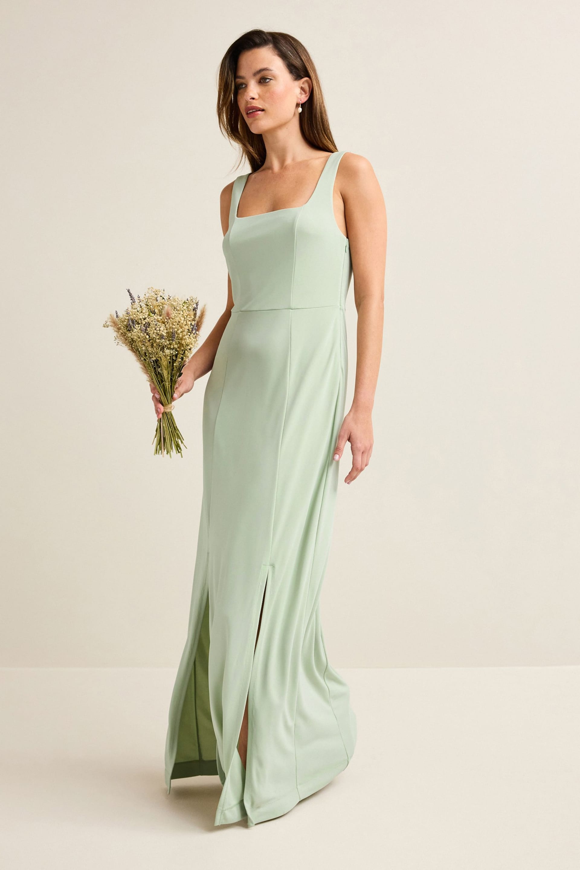 Sage Green Square Neck Bridesmaid Maxi Dress - Image 1 of 6