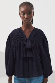 Navy Blue Tie Front Blouse - Image 1 of 6