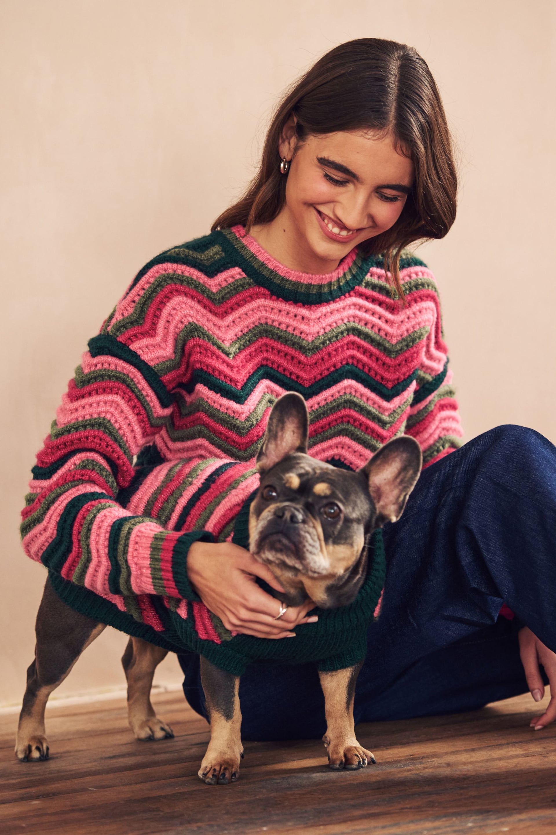 Pink/Green Bright Stripe Dog Jumper - Image 1 of 4