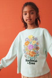 Teal Blue Sequin Flowers Long Sleeve T-Shirt (3-16yrs) - Image 1 of 8