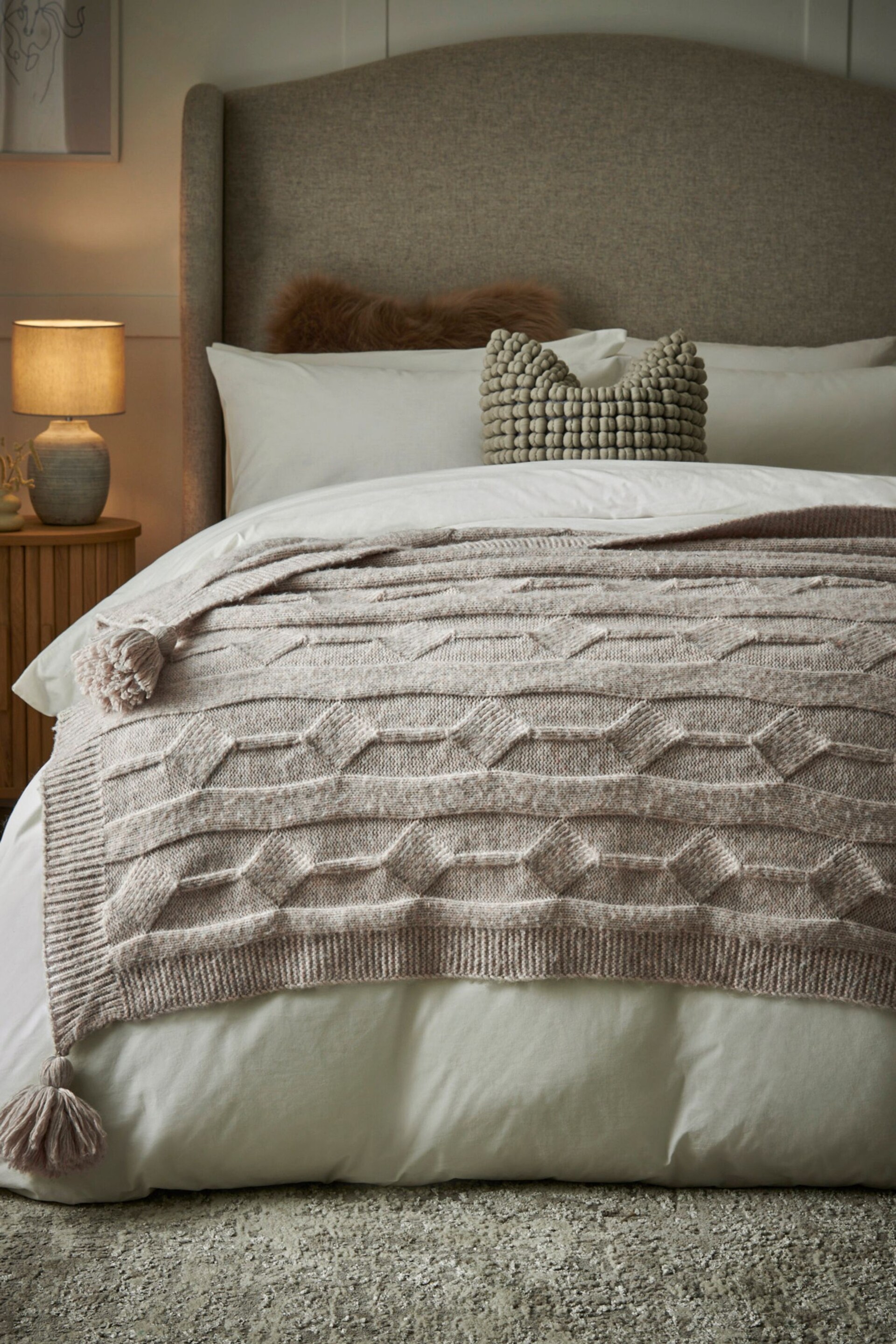 Light Grey Cosy Cable Knit Throw - Image 1 of 5