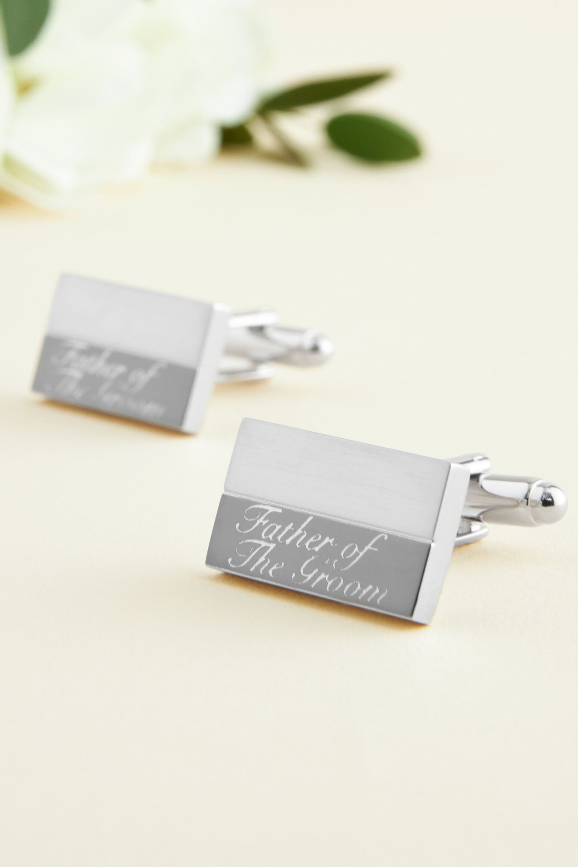Silver Tone Father of the Groom Engraved Wedding Cufflinks - Image 1 of 5