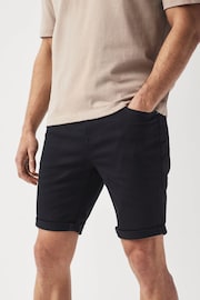 Black Slim Fit Stretch Denim Shorts - Image 1 of 9