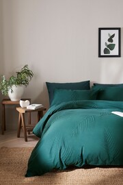 Green Embossed Leaf Duvet Cover and Pillowcase Set - Image 1 of 5