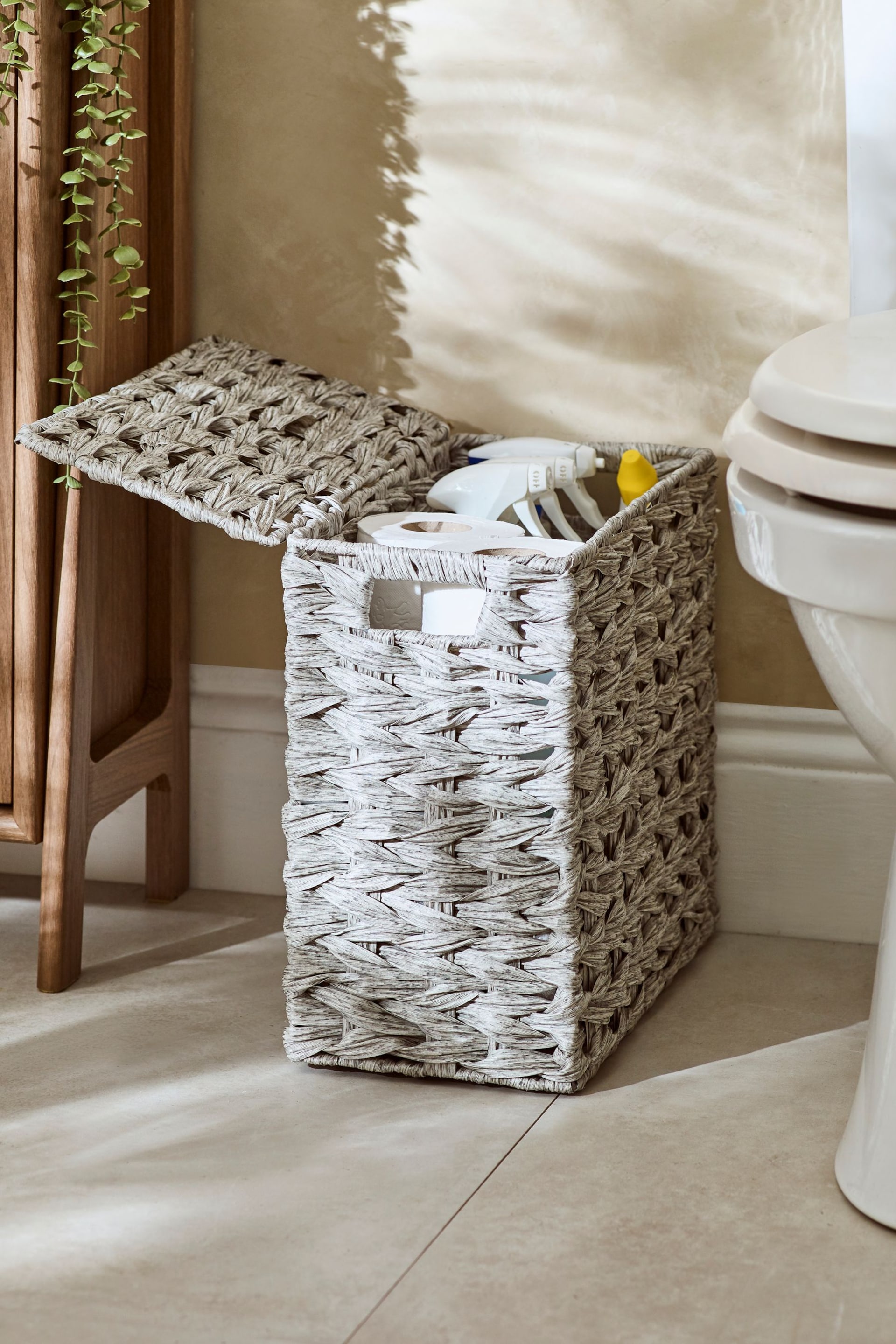 Grey Plastic Wicker Storage Basket - Image 1 of 10