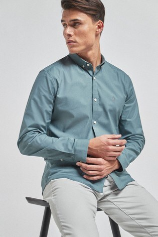 Buy Mid Blue Slim Fit Long Sleeve Stretch Oxford Shirt From The