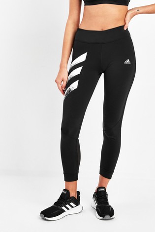 adidas running 3 stripe leggings in black