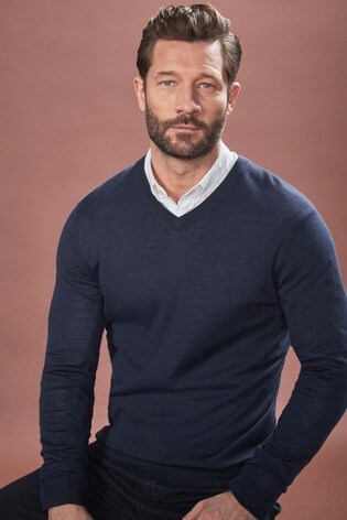 Buy Navy Merino V Neck Jumper From The Next Uk Online Shop