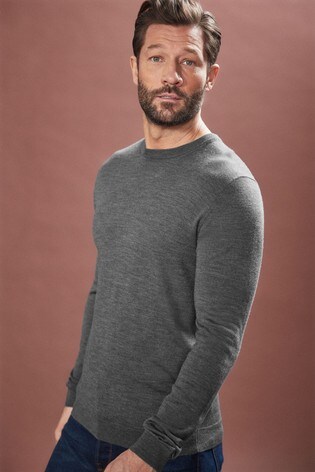Buy Grey Merino Wool Crew Neck Jumper From The Next Uk Online Shop