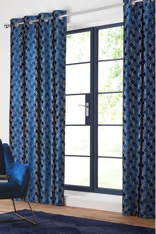Buy Velvet Metallic Geo Eyelet Lined Curtains From The