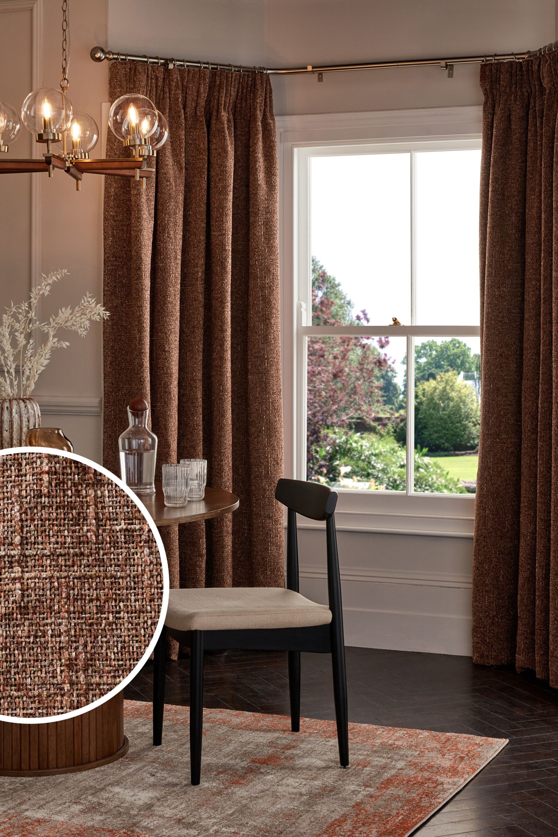 Rust Brown Next Multi Chenille Pencil Pleat Lined Curtains - Image 1 of 5