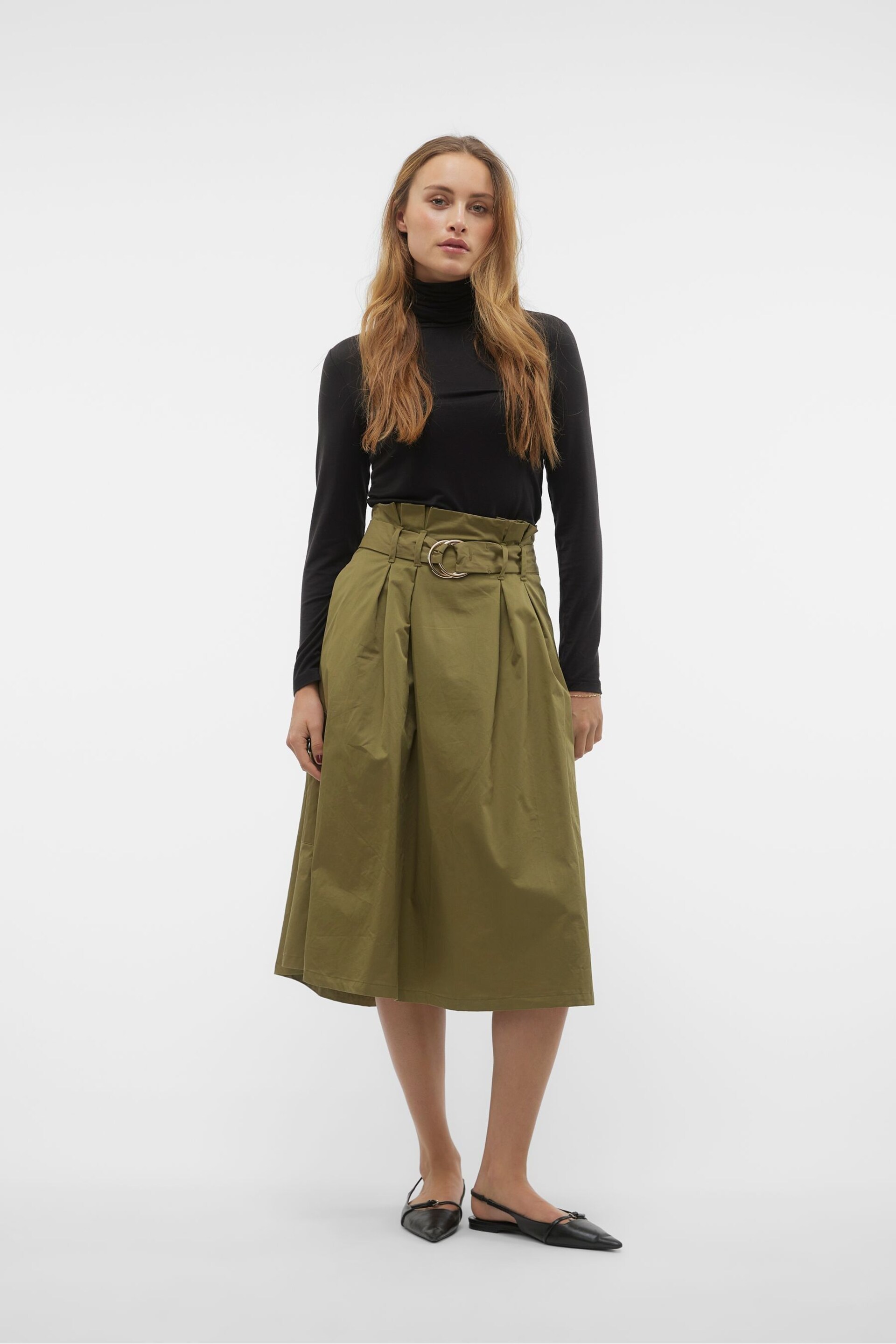 VERO MODA Green Belted A-Line Cargo Utility Midi Skirt - Image 1 of 4