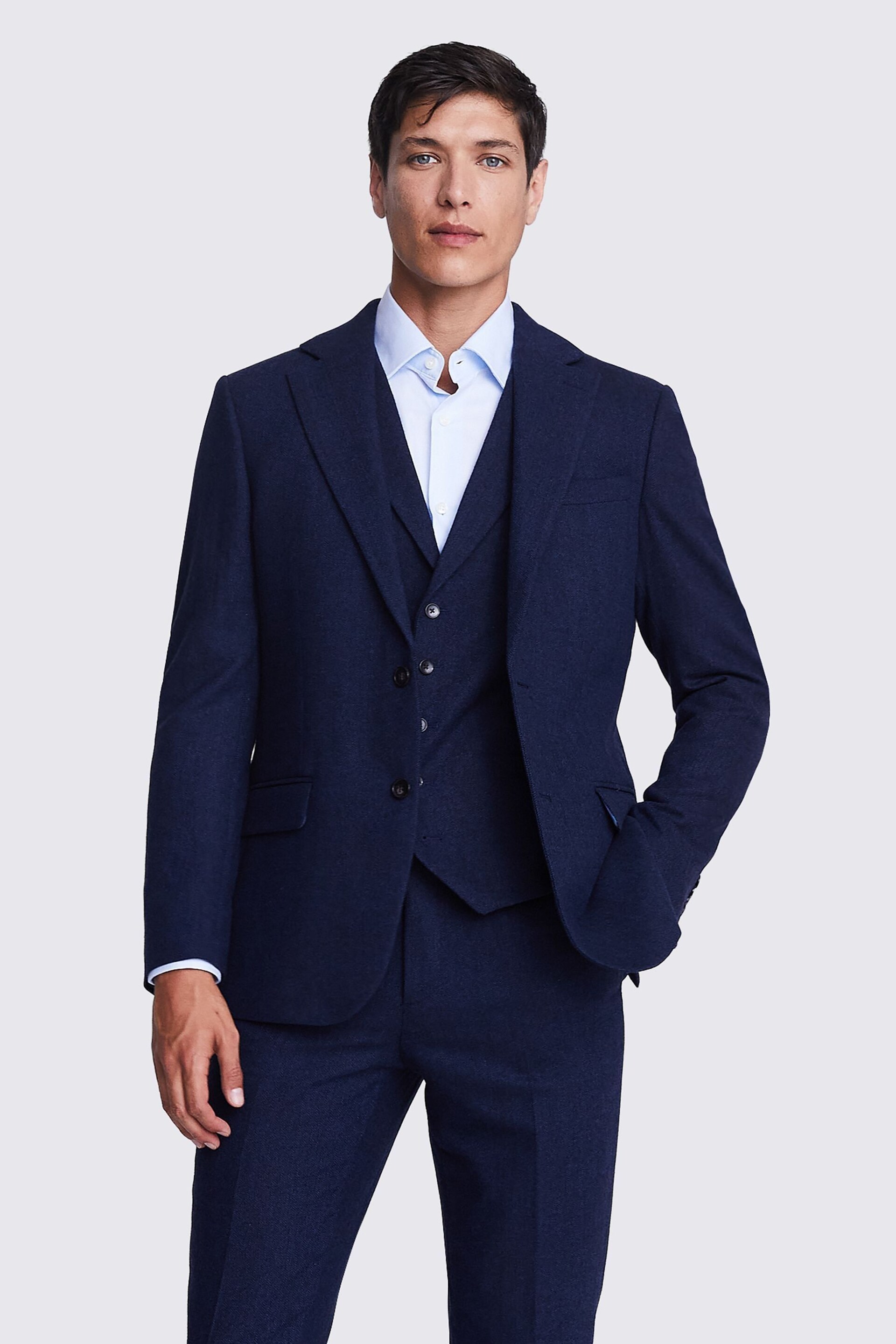 MOSS Tailored Fit Ink Herringbone Suit: Jacket - Image 1 of 5