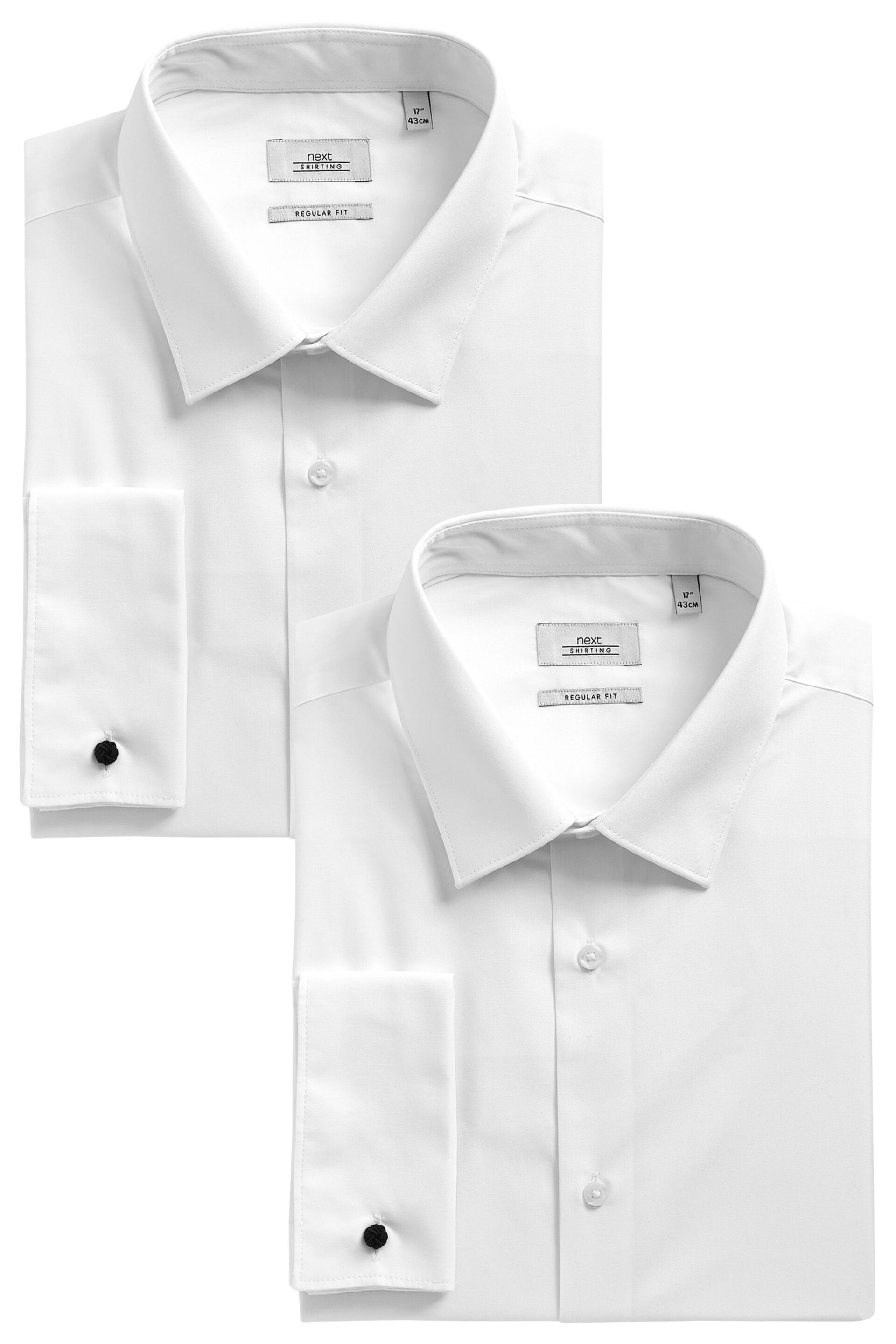 White Regular Fit Double Cuff Shirts 2 Pack - Image 1 of 6
