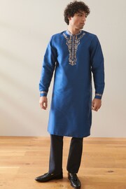 Navy Blue Mens Long Length Kurta - Image 1 of 8