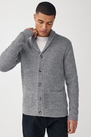 Grey Regular Shawl Waffle Texture Knit Cardigan - Image 1 of 7