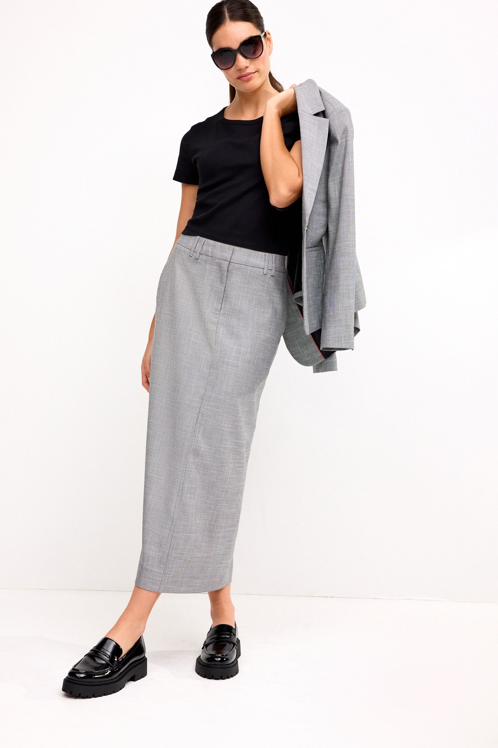 Black/White Tailored Check Column Skirt - Image 1 of 7