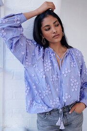 Lilac Purple Tie Neck Floral Blouse - Image 1 of 6