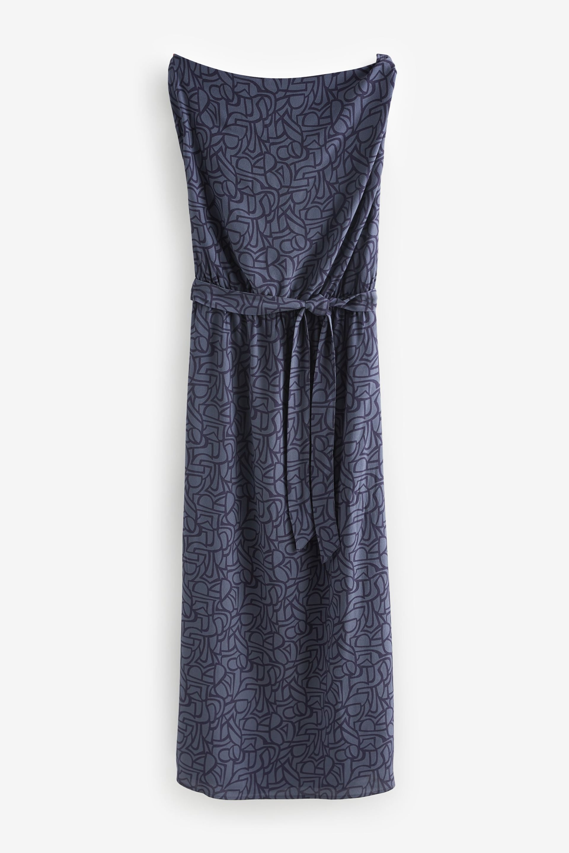 Blue/Navy Geometric Sleeveless Knot Shoulder Column Maxi Dress - Image 1 of 2