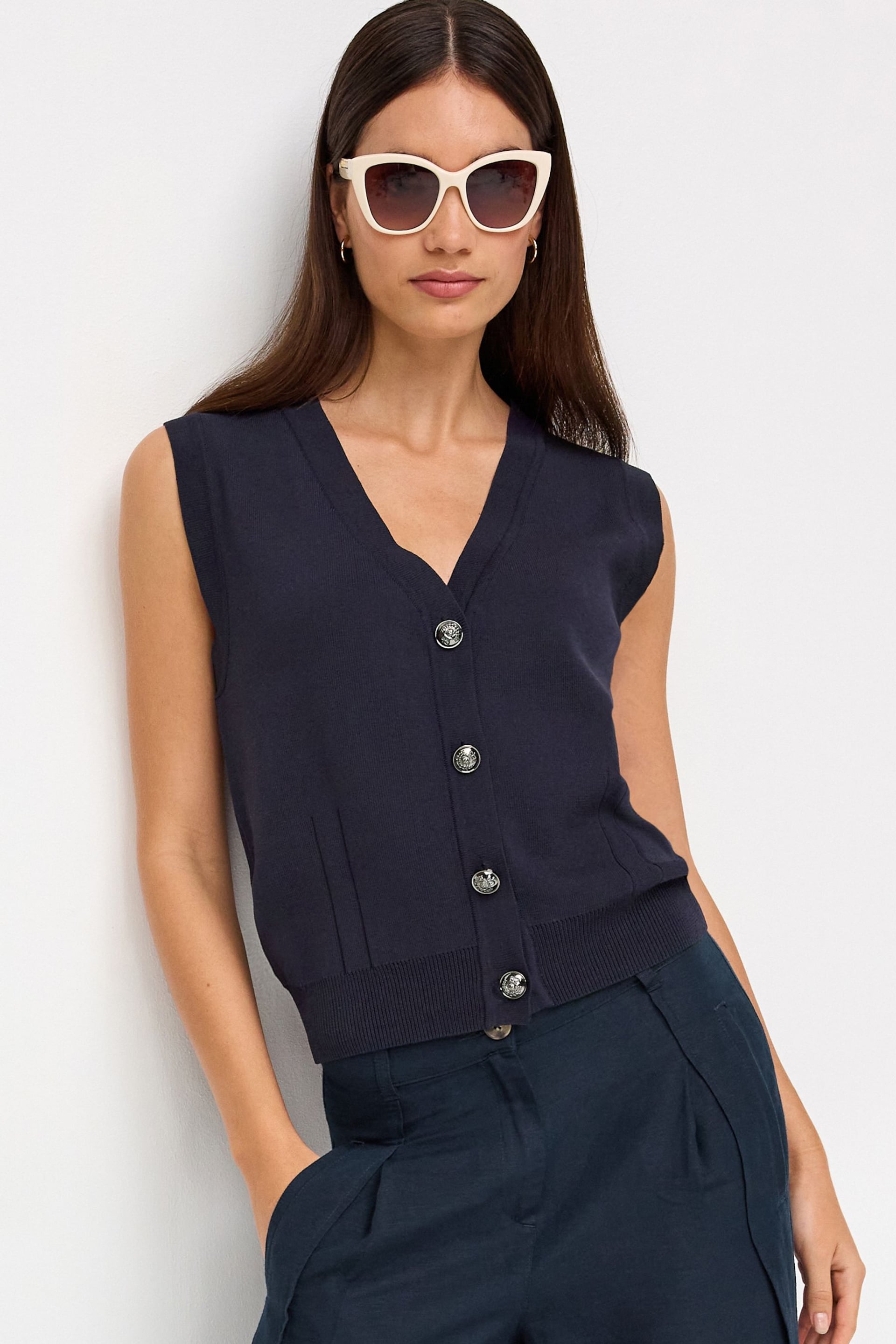Navy Blue Button Up Waistcoat - Image 1 of 6
