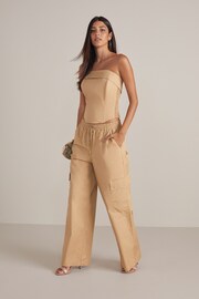 Camel Natural Wide Leg Cargo Trousers - Image 1 of 7
