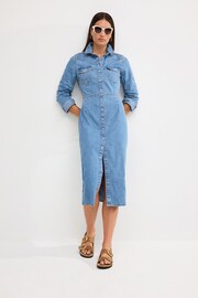 Mid Blue Denim Midi Shirt Dress - Image 1 of 6
