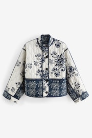 Navy Blue Quilted Floral Jacket - Image 1 of 7