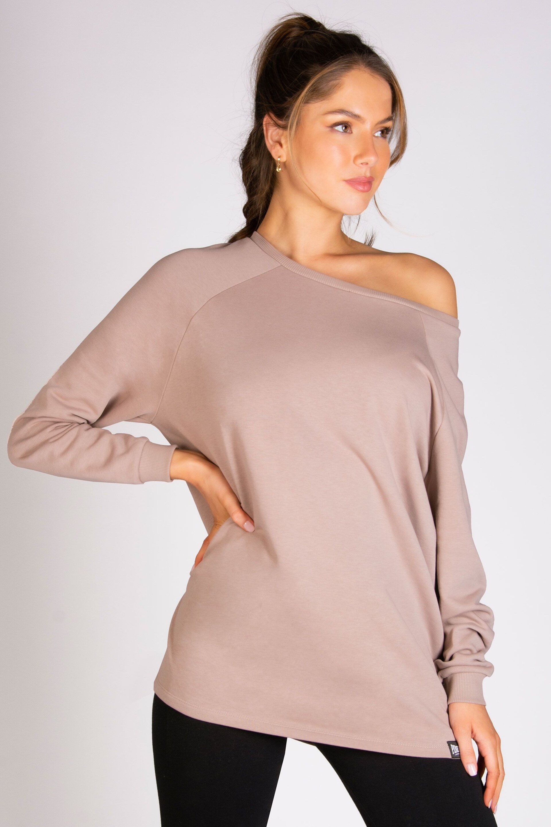 Pineapple Brown Off Shoulder Womens Longline Sweat Top - Image 1 of 6