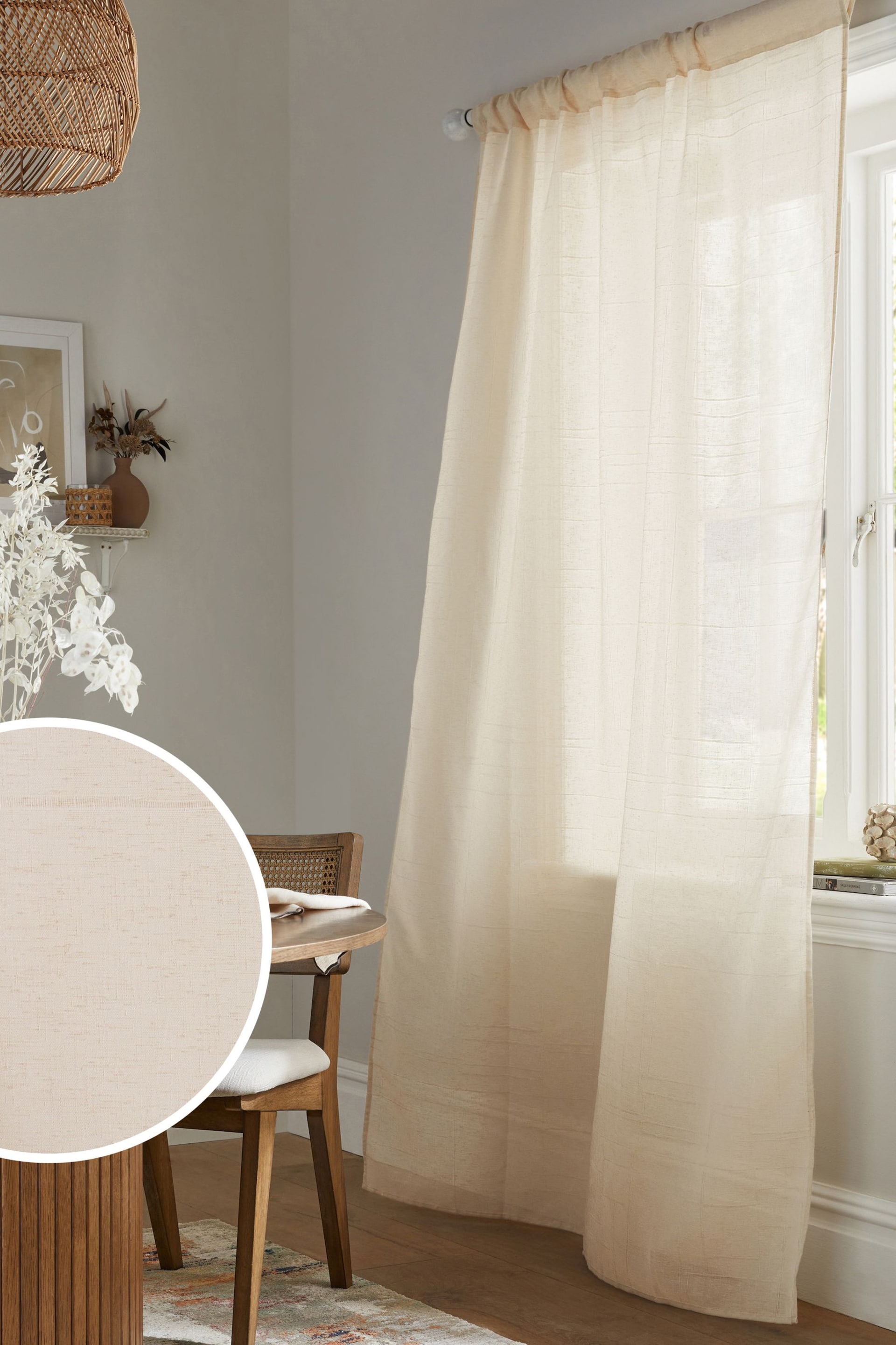 Natural Textured Voile Slot Top Unlined Sheer Panel Curtain - Image 1 of 5