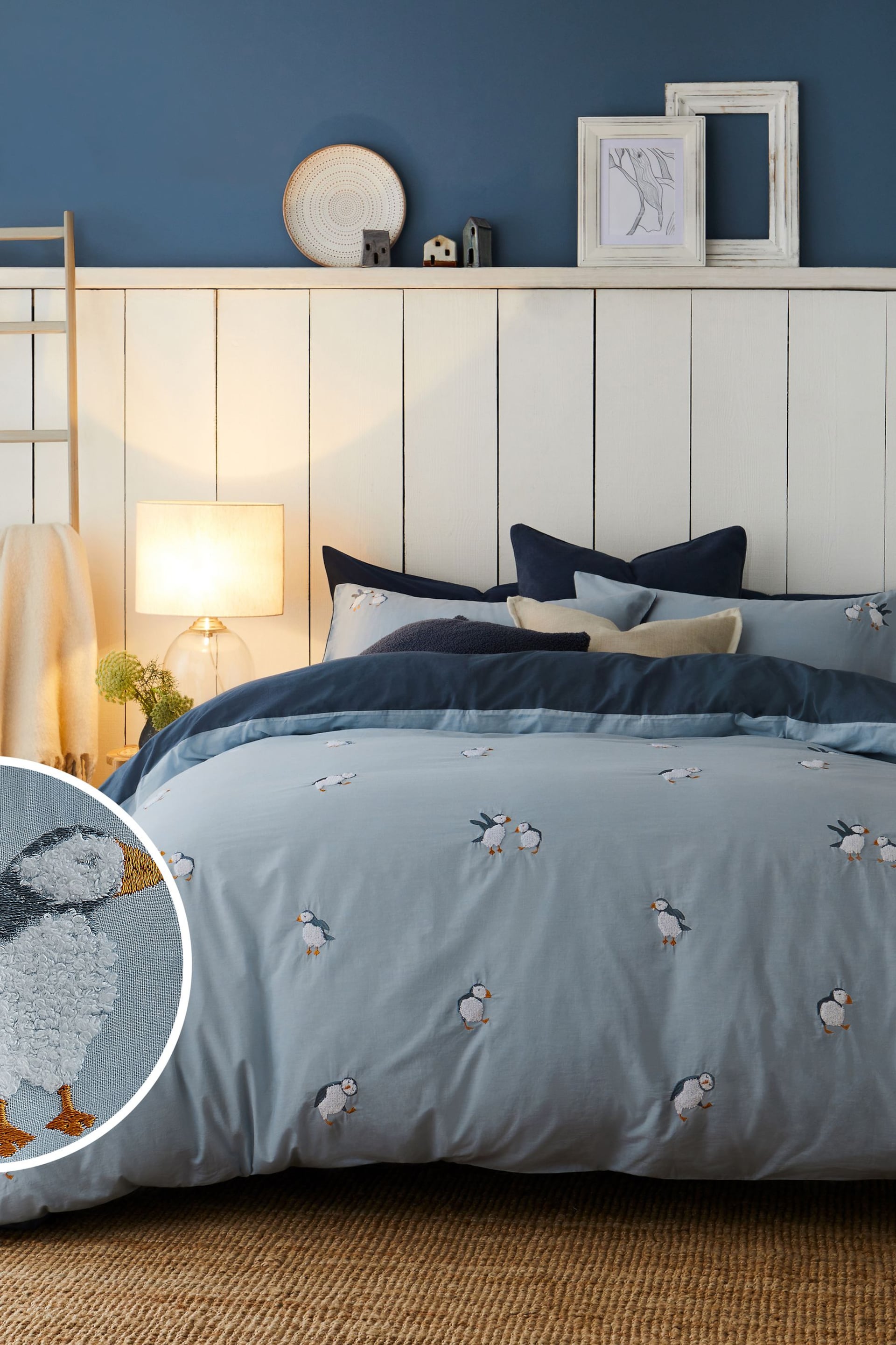 Blue Tufted Puffin Duvet Cover and Pillowcase Set - Image 1 of 5
