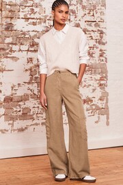 Camel Brown TENCEL™ Linen Blend Cargo Wide Leg Trousers - Image 1 of 7