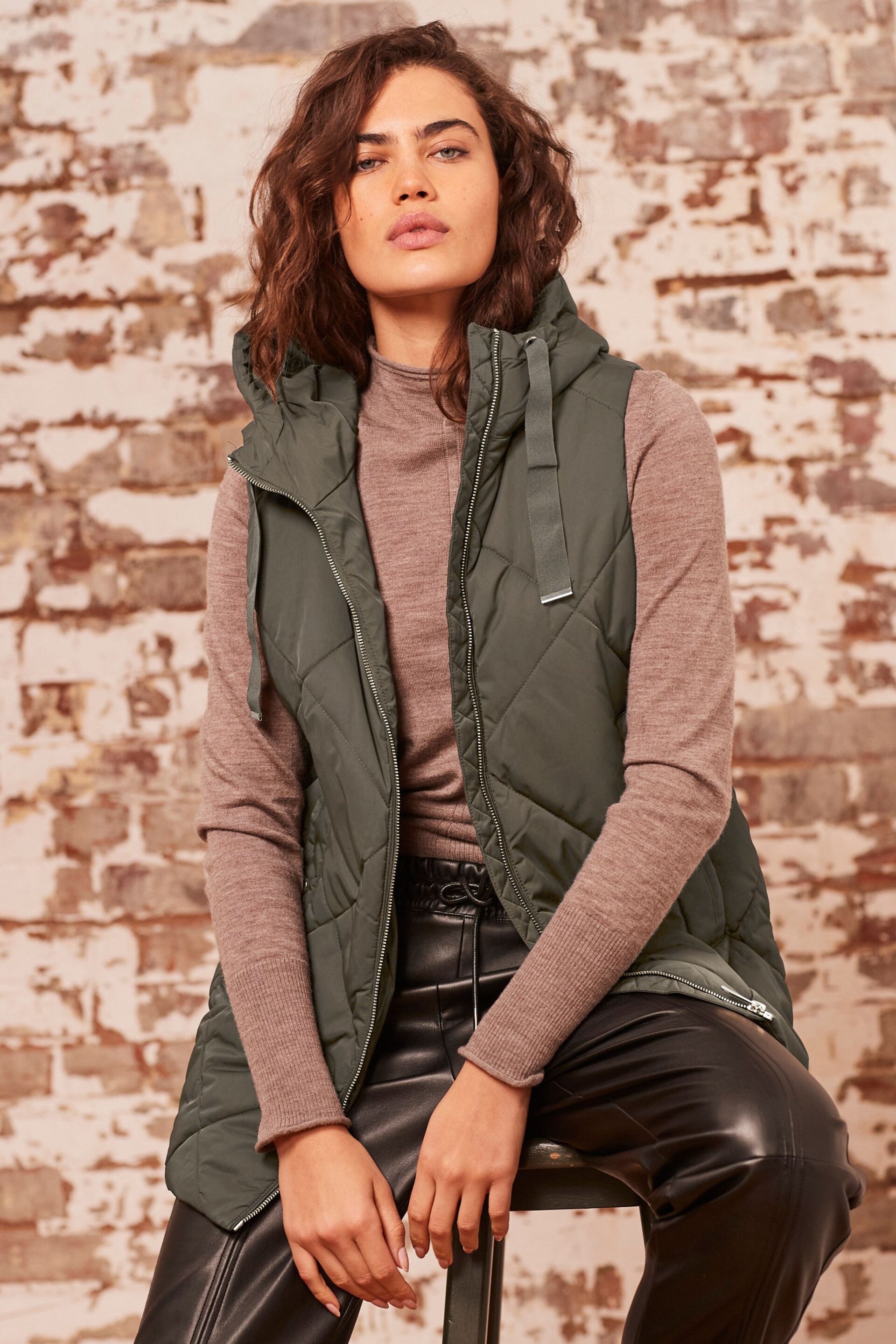 Khaki Green Quilted Gilet - Image 1 of 7