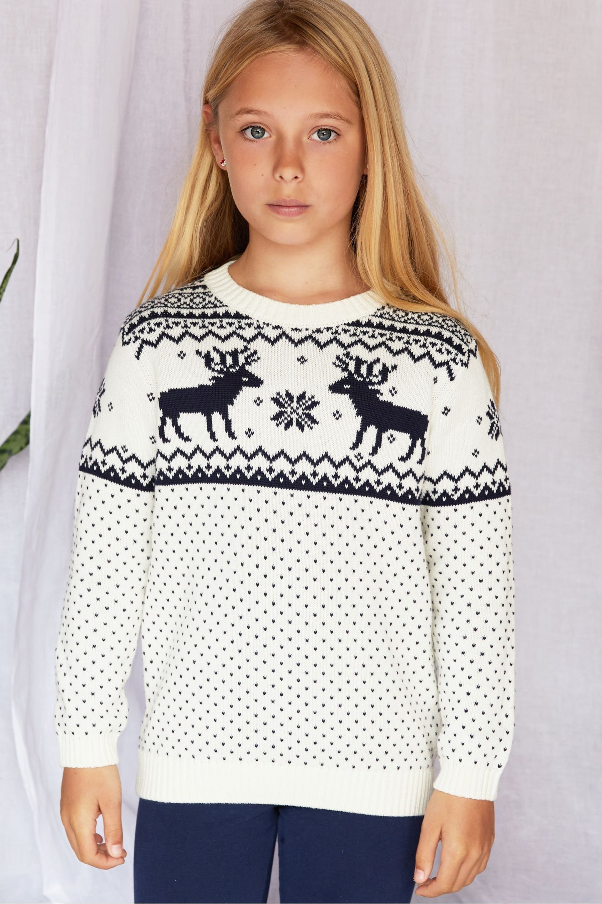 The Little Tailor Childrens Christmas Reindeer Fairisle Jumper - Image 1 of 5