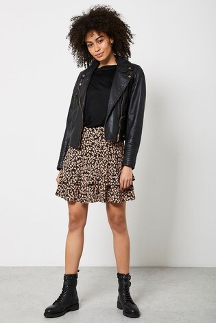 mint velvet black leather mini skirt