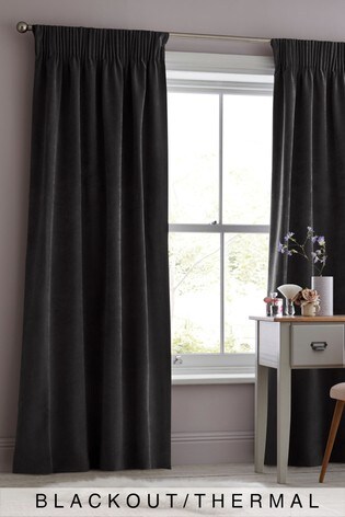 Buy Soft Velour Pencil Pleat Blackout Thermal Curtains From The