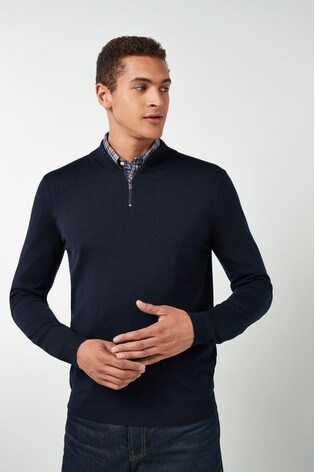 Buy Navy Merino Zip Neck Jumper From Next Ireland