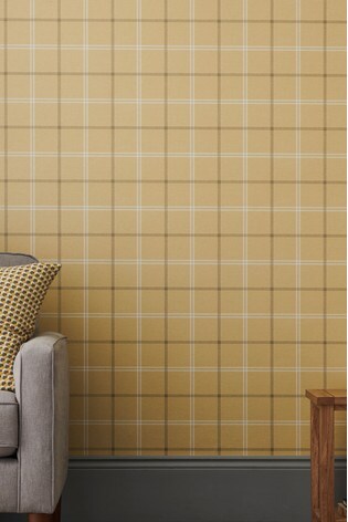 Buy Paste The Paper Ochre Check Wallpaper From Next Kuwait