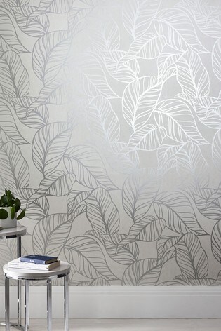 Buy Paste The Wall Silver Line Leaf Wallpaper From Next Israel