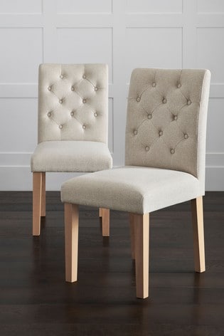 Tweedy Blend Oyster Set Of 2 Moda II Button Dining Chairs With Natural Legs