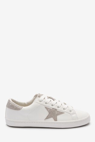 Buy White/Silver Star Lace-Up Trainers 