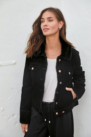 faux leather jacket with fur sleeves