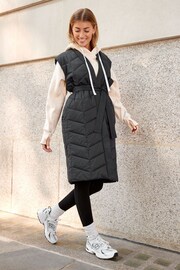 Black Longline Tie Waist Padded Gilet - Image 1 of 7