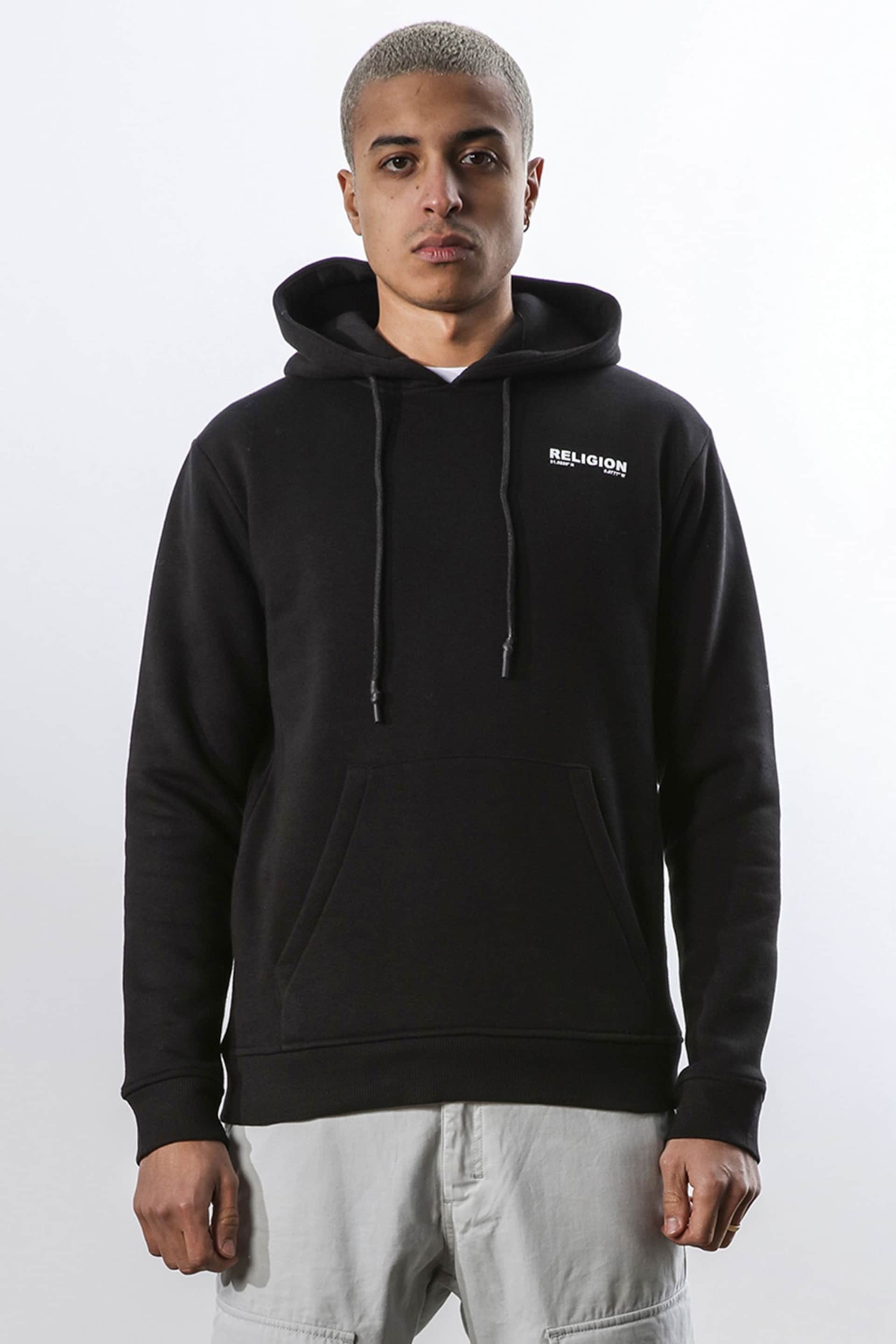 Religion Black Relaxed Fit Embroidered Hoodie In Soft Brushed Back Sweat - Image 1 of 5