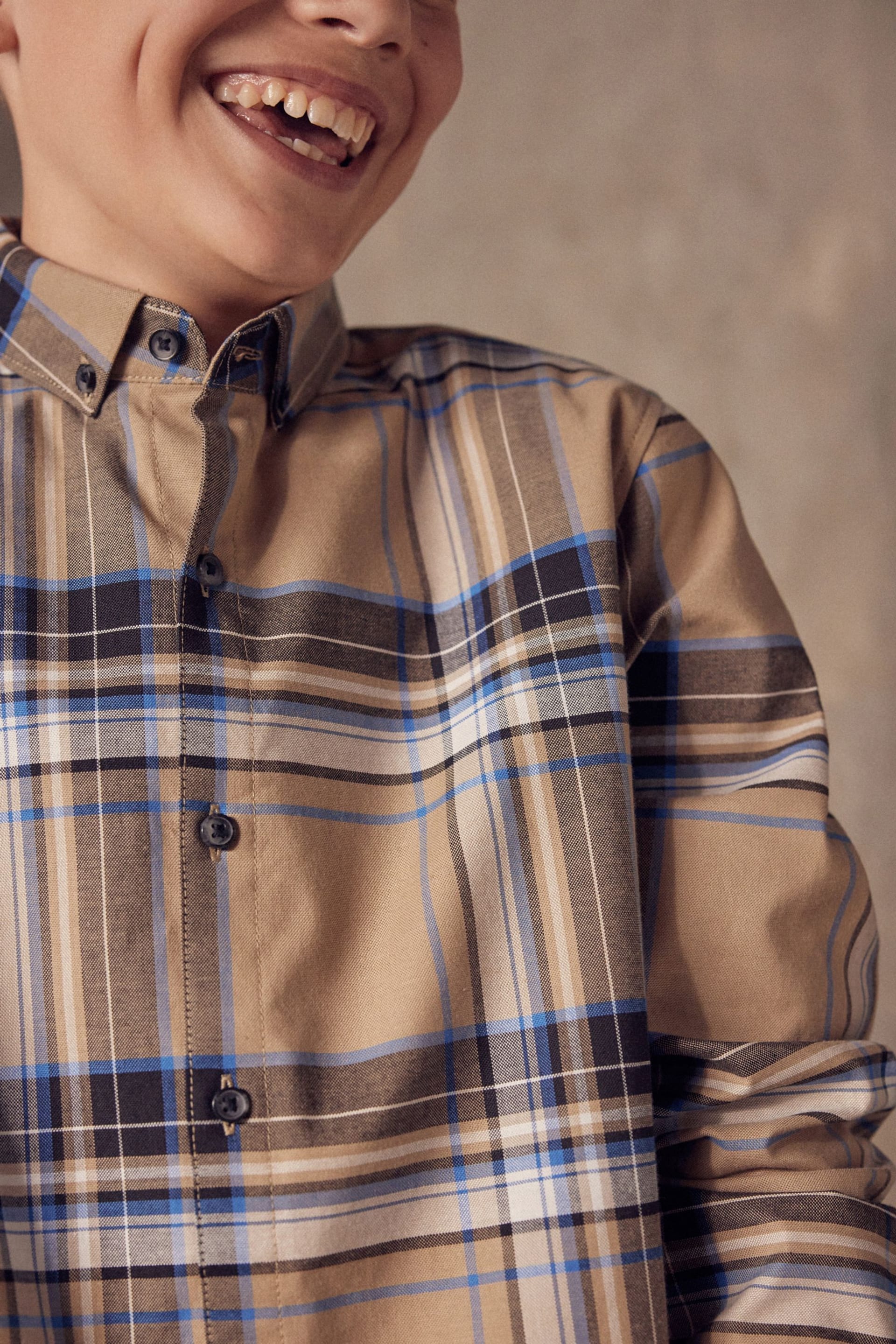 Tan Brown Blue Long Sleeve Oxford Shirt (3-16yrs) - Image 5 of 10