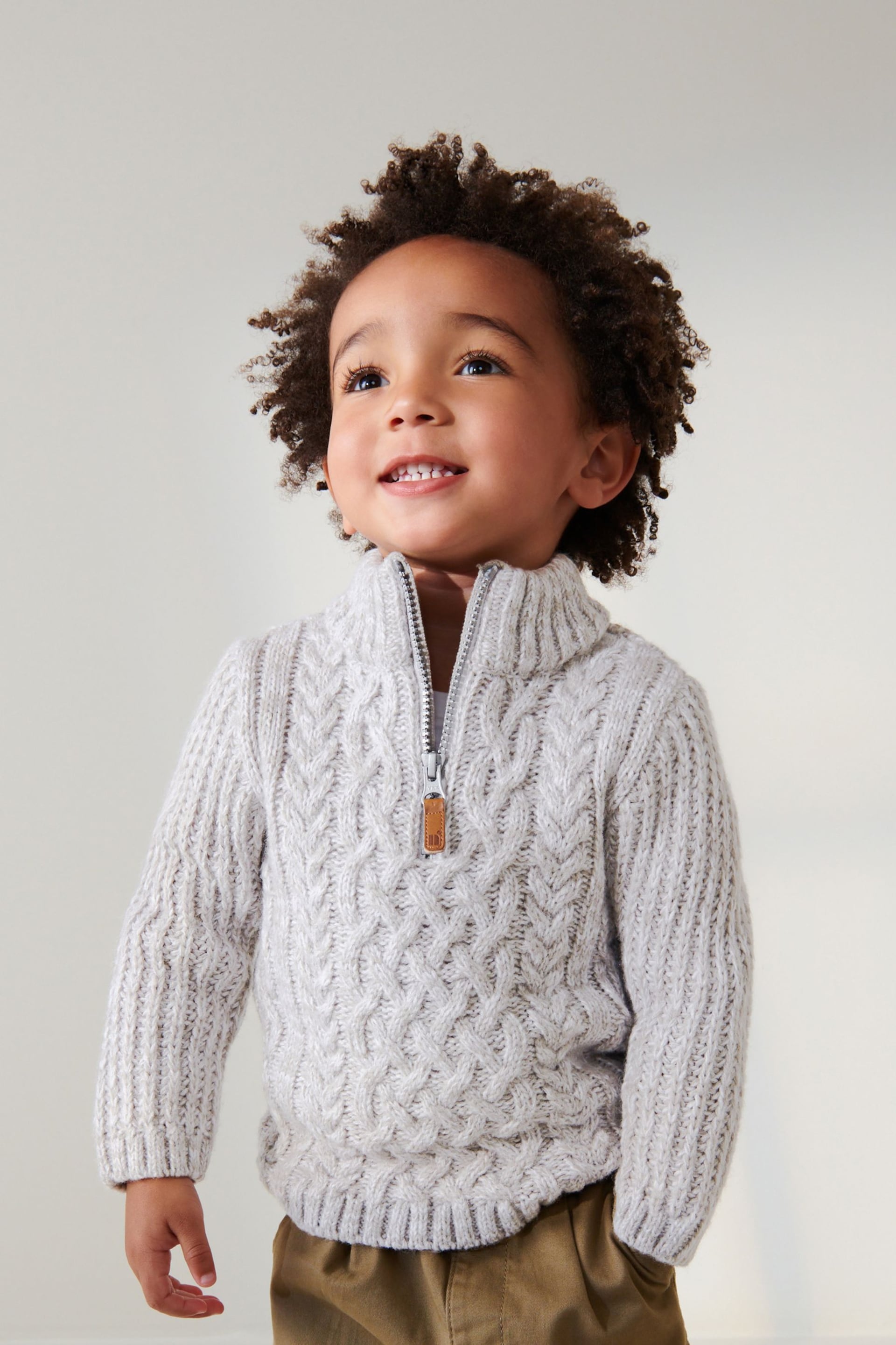 Grey Zip Neck Chunky Cable Jumper (3mths-7yrs) - Image 1 of 7