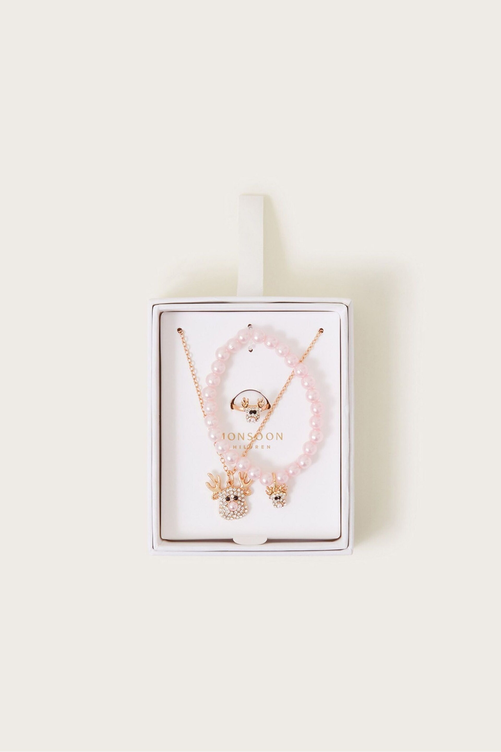 Monsoon Pink Reindeer Jewellery Set - Image 1 of 3