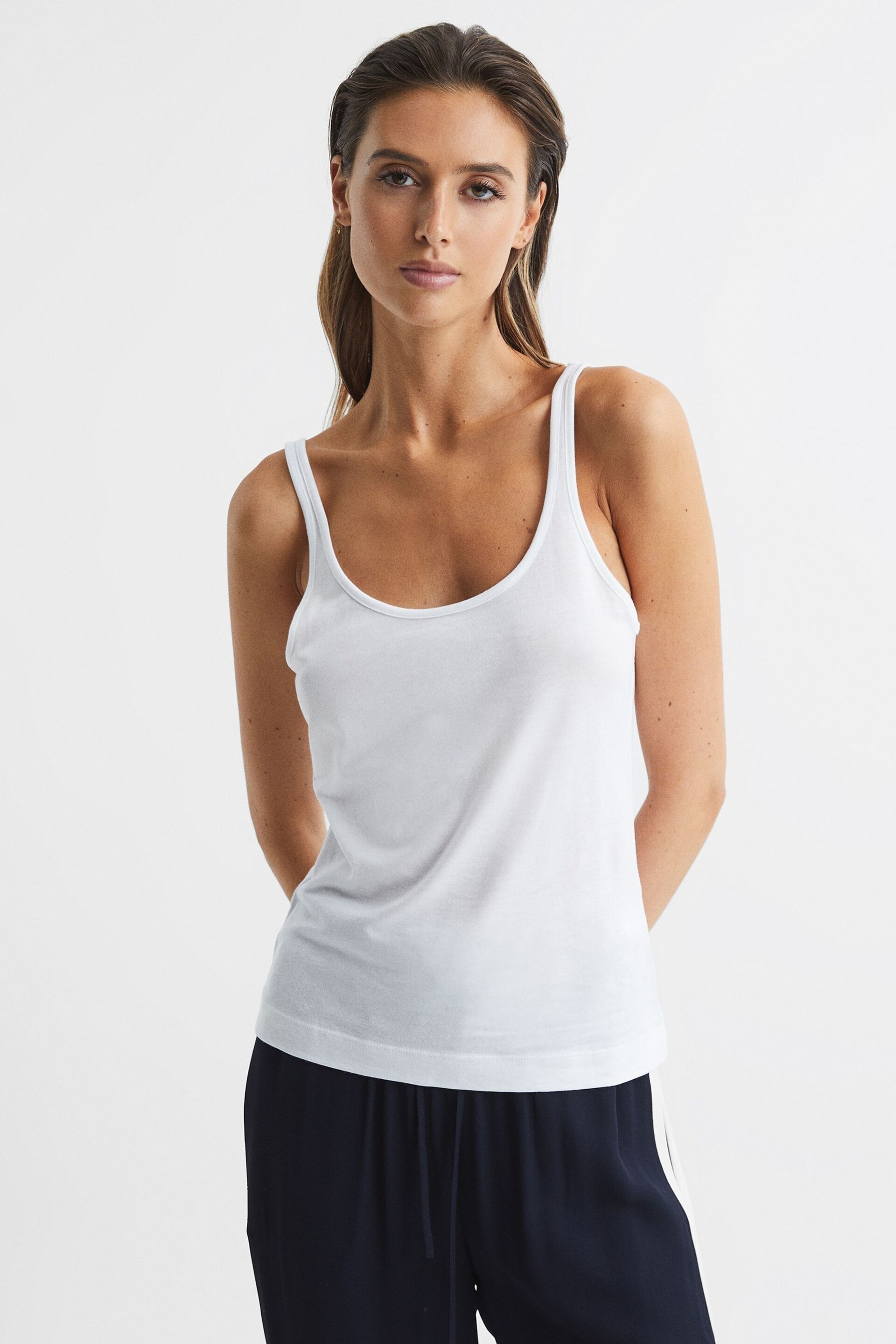 Reiss White Arla Scoop Neck Second Skin Vest Top - Image 1 of 6