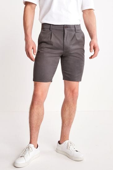 Buy Charcoal Pleated Slim Fit Stretch 